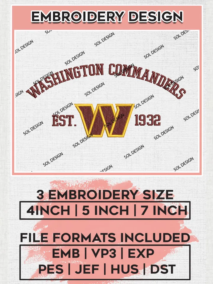 NFL Washington Commanders Est 1932 Embroidery Designs, NFL Commanders, NFL Logo Embroidery Files, NFL Washington Commanders Machine Embroidery Design, Digital Download