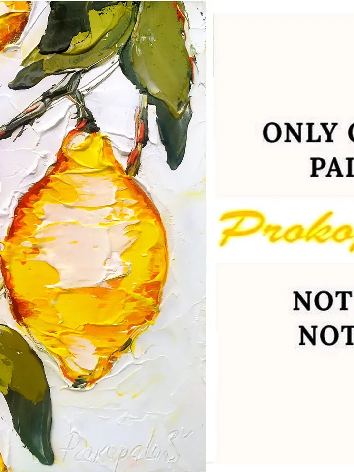 Lemon Painting Italy Original Art Impasto Painting  Floral Small Artwork Fruit Painting Lemon Art 6 by 5  by ArtProkopaloSv