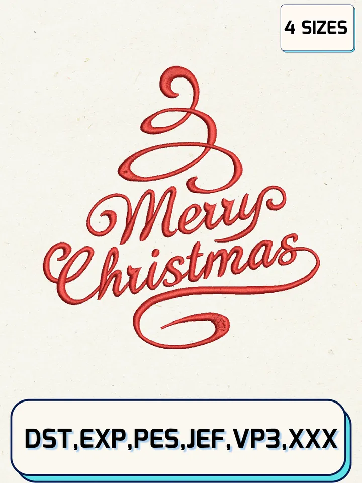 Merry Chrismas Embroidery Designs,Christmas Embroidery Designs,Machine Embroidery Files,4 Sizes