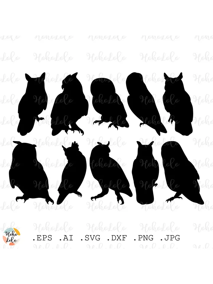 Owl Svg, Owl Silhouette, Owl Cricut, Owl Cutting files, Owl Stencil Template Dxf, Owl Clipart Png