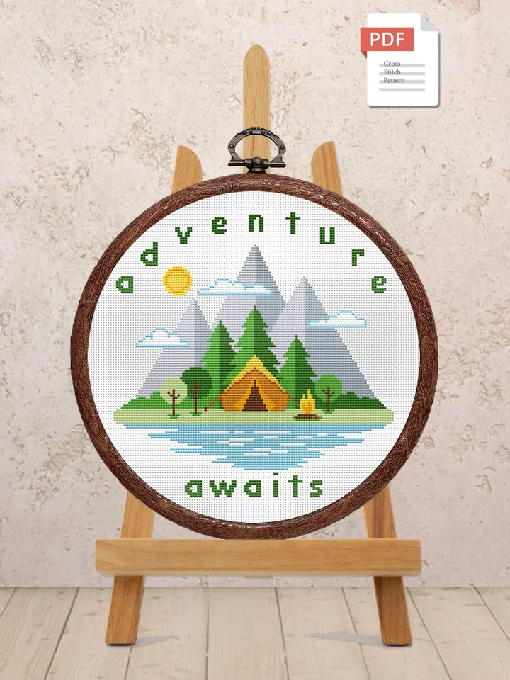Adventure Awaits Cross Stitch Pattern, Travel Cross Stitch, Embroidery Adventure Awaits, Travel Pattern, Modern Cross Stitch #trl013