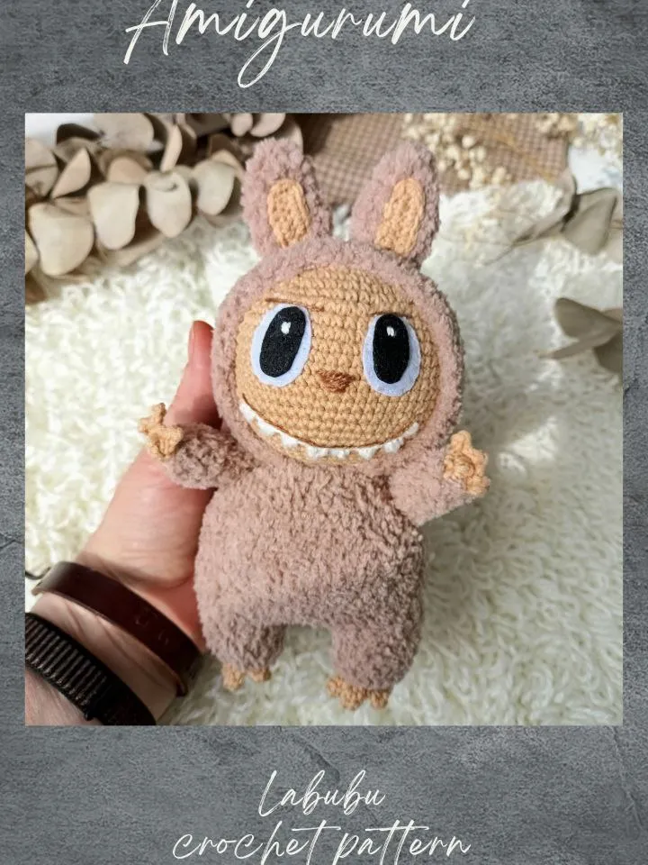 Amigurumi Labubu crochet pattern. Popular teddy bunny Labubu pattern. Labubu crochet pattern toy.