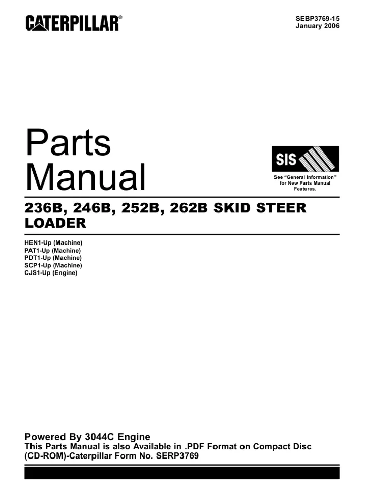 CAT Caterpillar 236B 246B 252B 262B Skid Steer Parts Catalog Manual