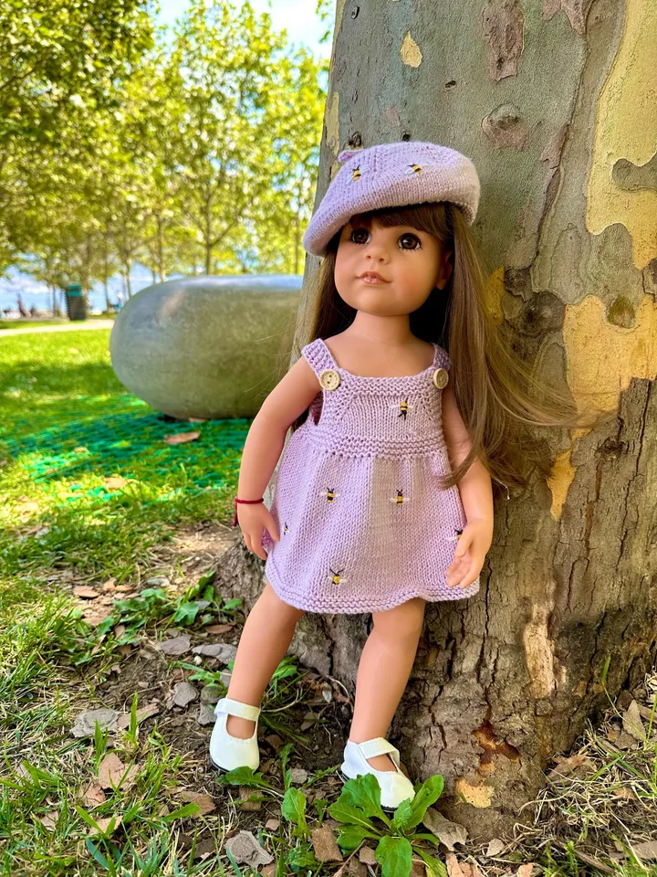 Bee Set KNIT PATTERN Summer dress & beret for Gotz and American Girl Dolls / 18-inch doll clothes pattern PDF english cute