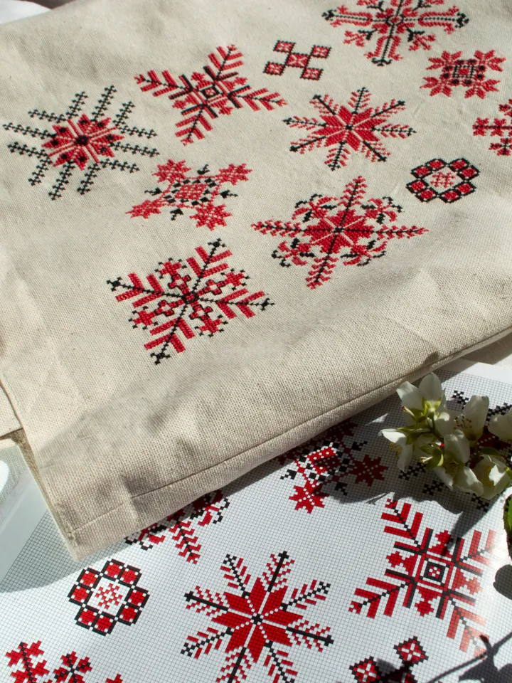 Shopper bag with hand embroidery Belarusian folk ornament