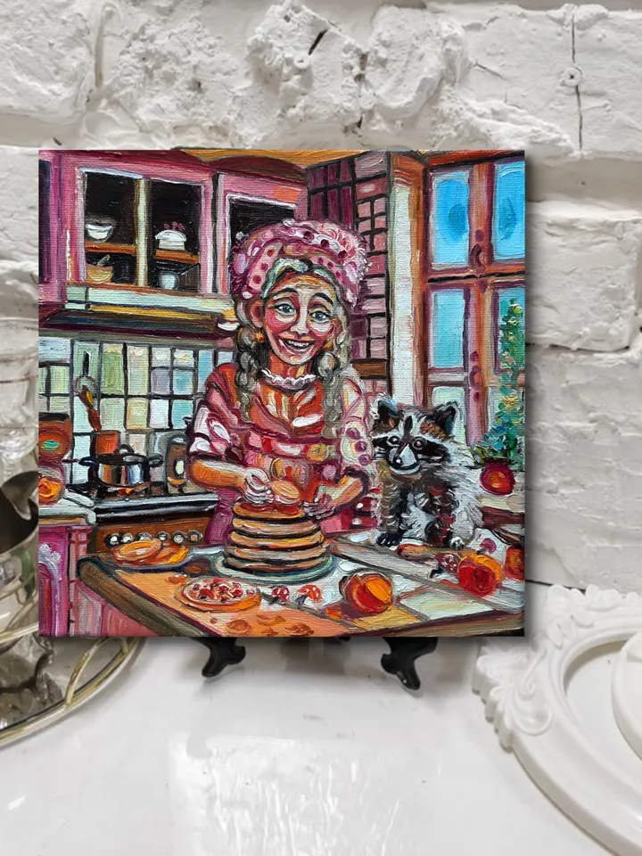 Woman with a badger Art Painting Original Oil Art
Oil on Canvas