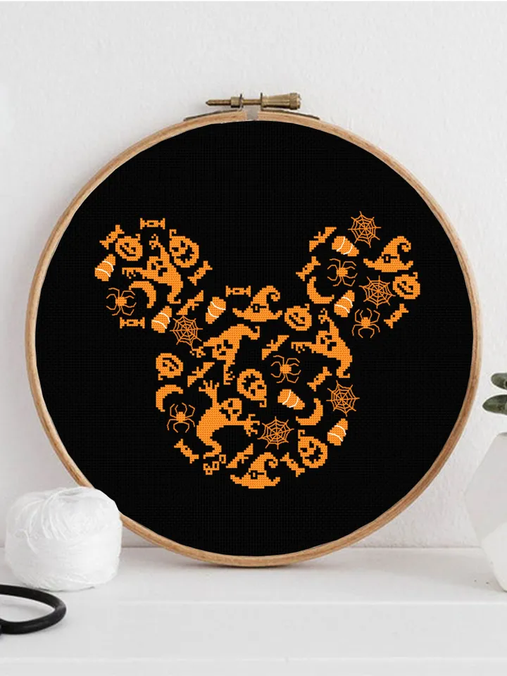 Vintage halloween cross stitch pattern PDF download Halloween mouse pattern digital PDF, Cross stitch sampler mouse head, Spooky ghost #H67