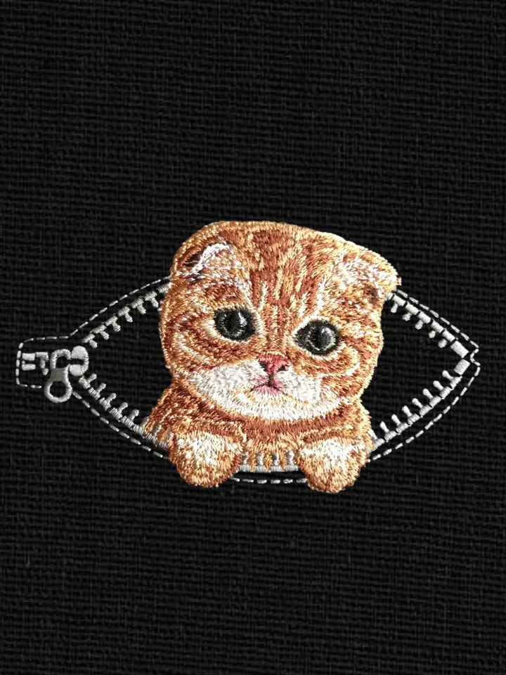 Kitten ginger in a zipper pocket Miniature realistic machine embroidery design Pet design kitten realistic pattern cat embroidery motif