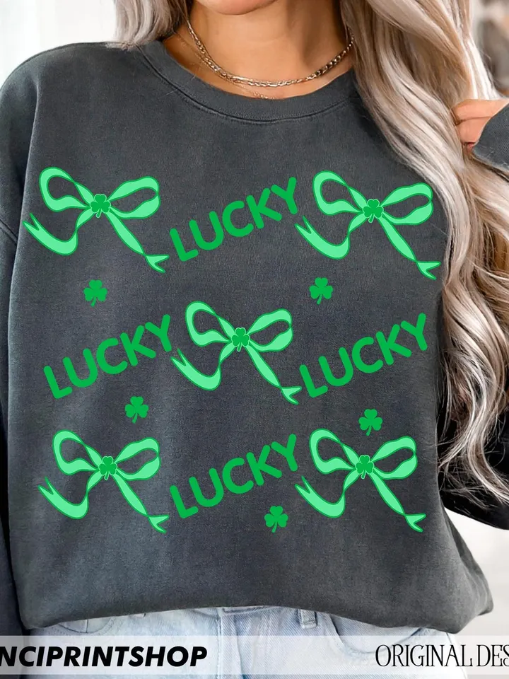 Lucky St patricks png, St Patricks Day png, Lucky png, St patricks Coquette bow png, St patricks Day shirt png, Clover png, irish day png