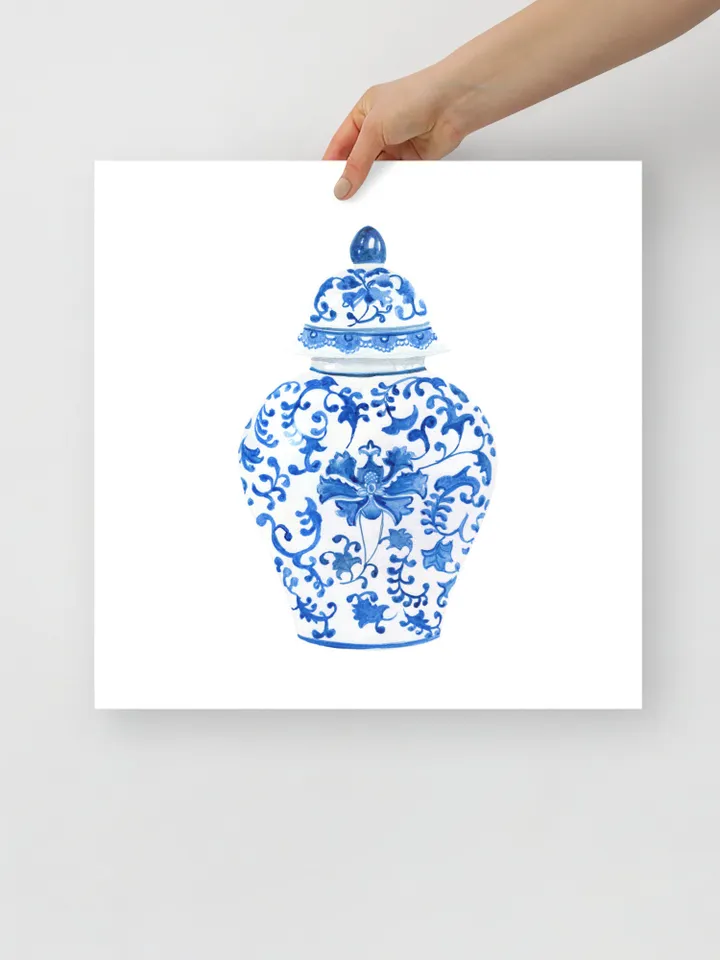 Chinoiserie Vase Watercolor Painting Blue And White Ginger Jar Art Vintage Chinoiserie Print Modern Wall Art Gifts For Her Living Room Print