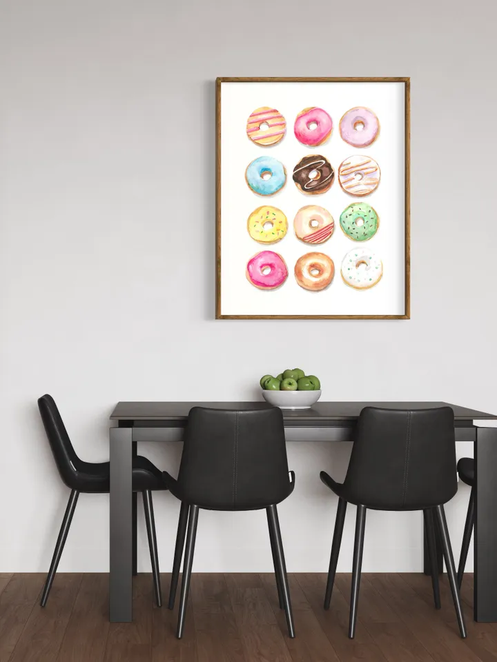 Donuts Watercolor Illustration Colorful Wall Art Dessert Painting Kids Room Wall Art Breakfast Chocolate Cake Birthday Gift Donut Art Print