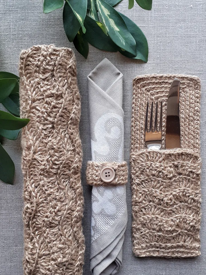 CROCHET PATTERN Table mat pattern with cutlery holder and napkin ring DIY Placemat set Kitchen crochet set pdf Vintage crochet set pattern