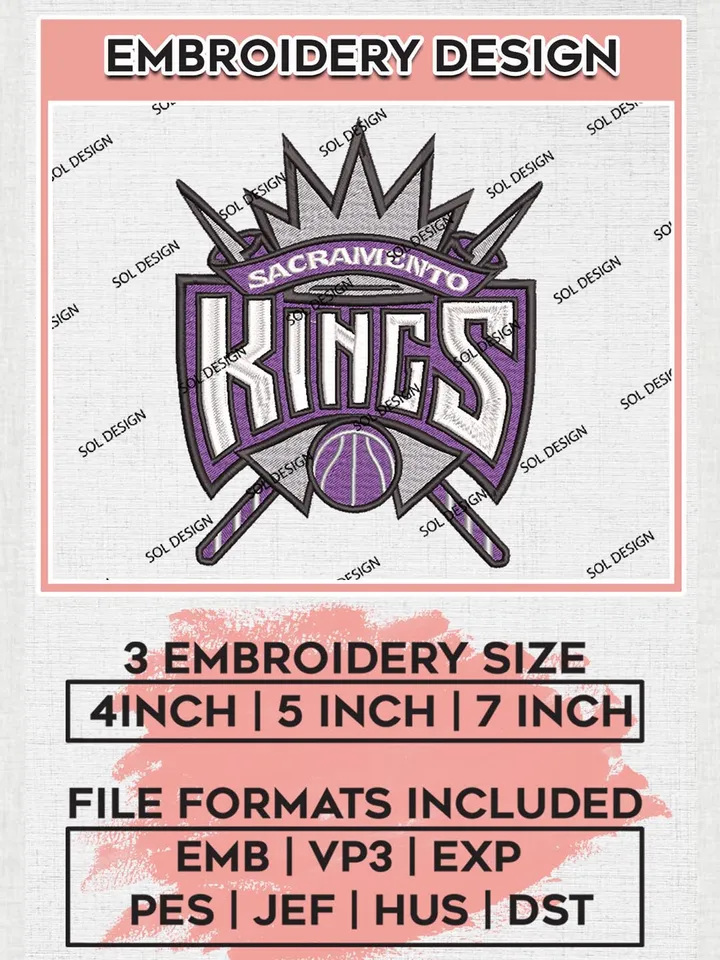 NBA Kings Team Logo Embroidery Files, NBA Sacramento Kings Embroidery Designs, NBA Machine Embroidery Designs, NBA Embroidery Design, Machine embroidery Files, Digital Download