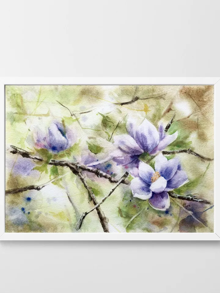 Flowers Original Painting Flora Watercolor Art Spring Wall Art Blooming Trees