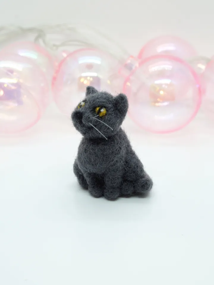Miniature needle felted British shorthair cat, gray cat