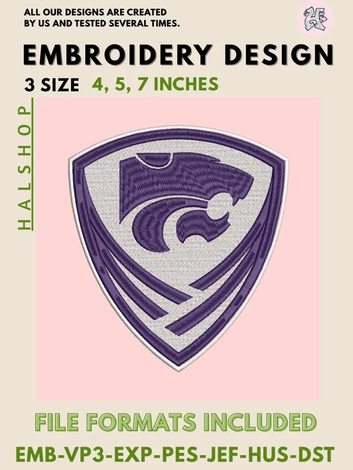 Kansas State Wildcats Embroidery File β NCAA Sports Team Logo Digital Design ππ₯