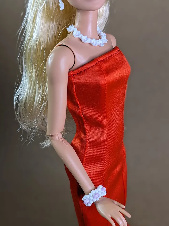 Handmade hot red evening maxi dress for 1/6 scale fashion female dolls