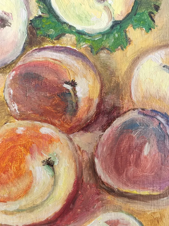 ripe peaches miniature painting oil fruits