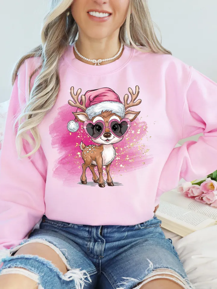 Iridescent Reindeer PNG - Christmas Designs For T-Shirts - Retro PNG - Retro Christmas Designs - Coquette Christmas Design - Reindeer Design