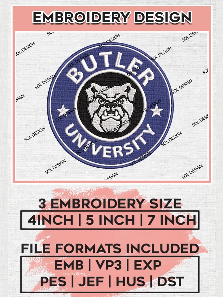 NCAA Butler University Team Round Logo Machine Embroidery Design, NCAA Butler Bulldogs Team Design Design files, NCAA Team Embroidery Designs, NCAA Machine Embroidery Designs, Digital Download