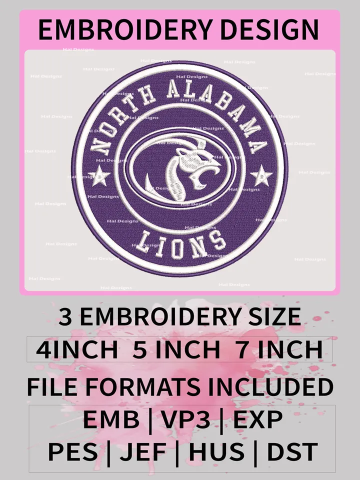 NCAA North Alabama Lions Embroidery File, 3 Sizes, 6 Formats, NCAA Machine Embroidery Design, NCAA Logo, NCAA Teams