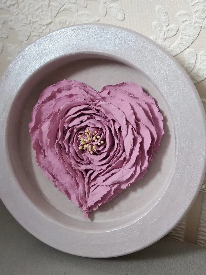 Mother's Day gift Small round painting of lilac rose in the shape of heart in frame Heart painting Floral painting for mother , grandmother