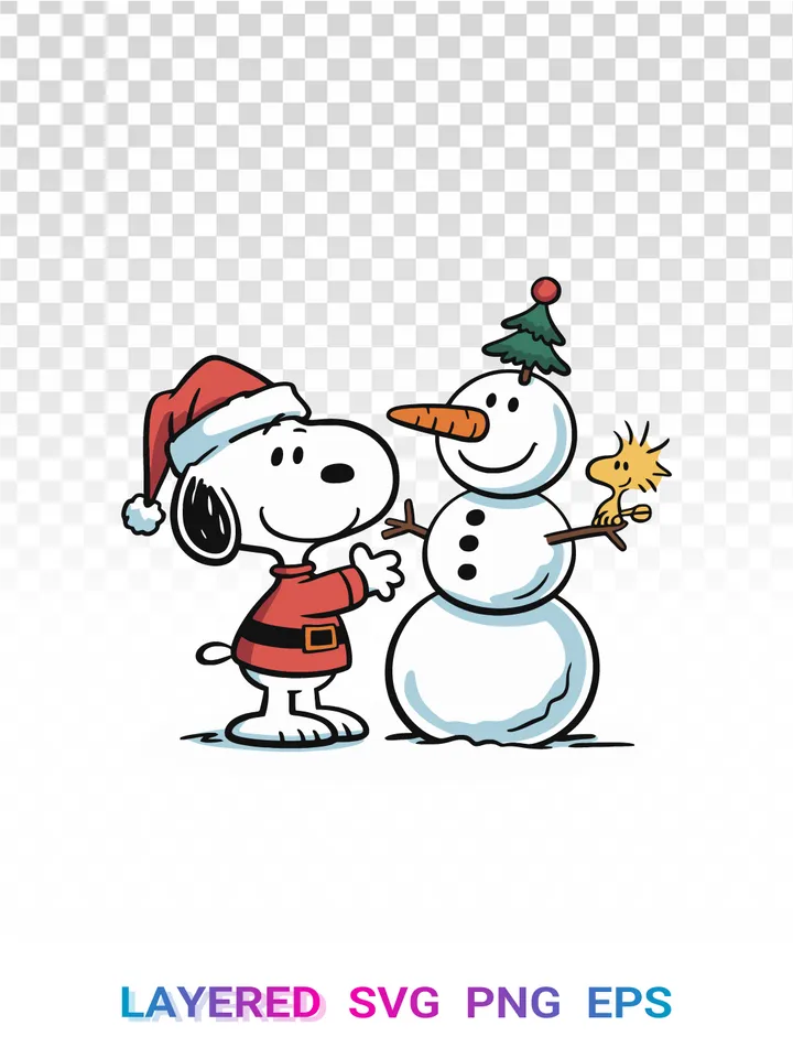 Snoopy Snowman SVG, Peanuts Christmas PNG, Santa Clipart