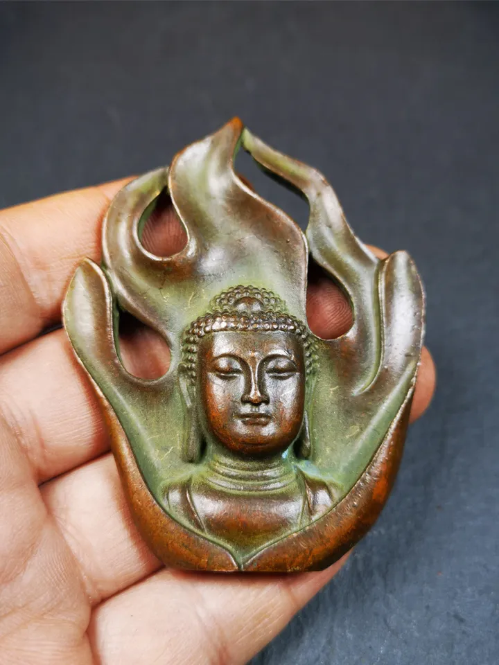 Gandhanra Vintage Shakyamuni Head Statue,Made of Red Copper,Height 2.9"