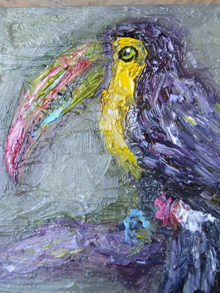 Parrots diptych ,original oil painting on stretched canvas, gift, home decoration,exotic birds painting,small painting wedding gift.