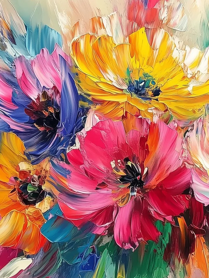 Colorful Floral Oil Painting, Impasto Flowers, Vibrant Wall Art, Large Canvas Art, Abstract Floral Artwork, Living Room Decor, Office Decor
