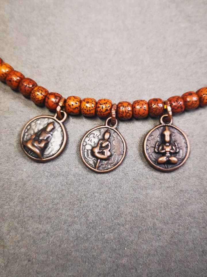 Gandhanra Handmade Tibetan Mala Amulet,Small Shakyamuni,Chenrezig,Jambhala Pendant for Prayer Beads,Bag Hanging,0.7"