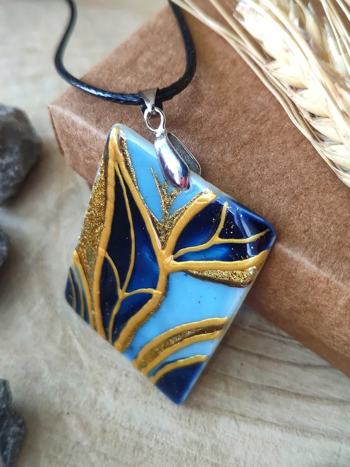 Pearl pendant necklace: Leaf on the steam abstract art painted on pendant • aesthetic trendy necklace • gift for art lover • nature beauty