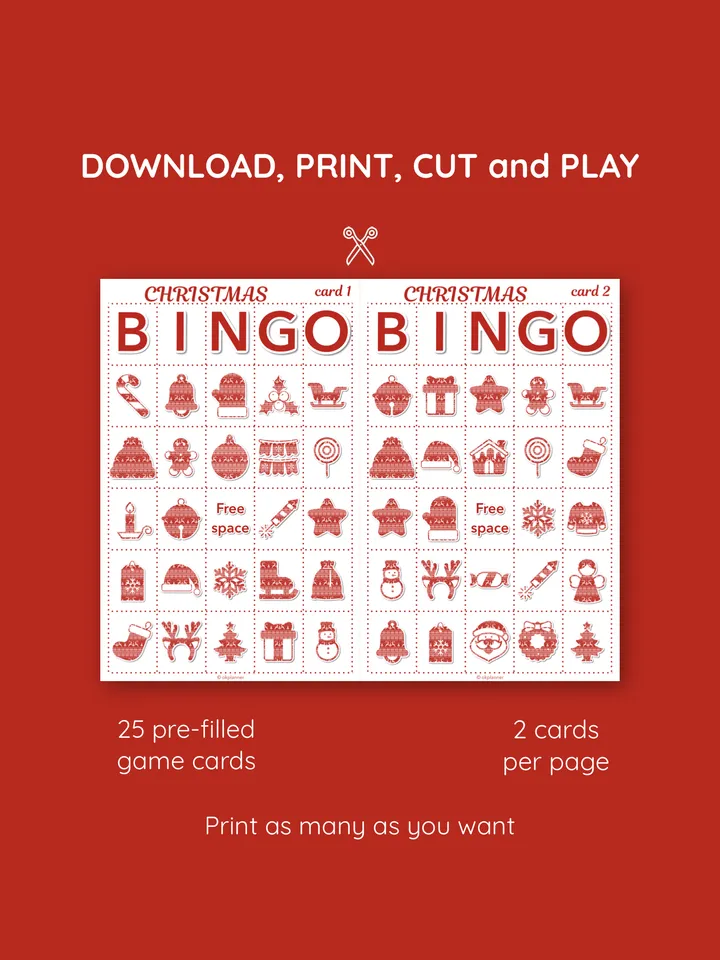 Christmas bingo game. Family game. Stocking stuffers. Holiday tradition. Christmas bingo cards. Christmas party game.