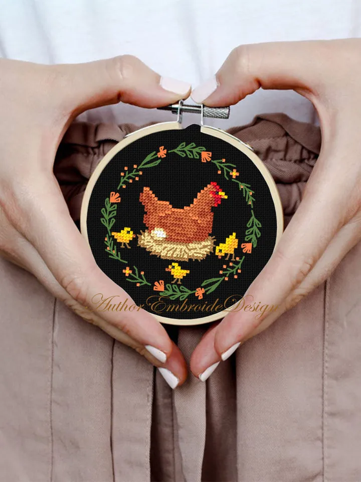 Hen and Chicks cross stitch pattern PDF download Chicken cross stitch chart Small chicken decor for cross stitch beginner, Chicken gift #K27