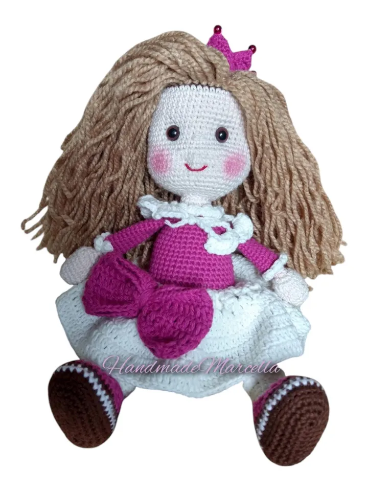 Princess Amigurumi Doll โ 29 cm Handmade Crochet Collectible โ Cotton Doll with Anti-Allergy Hair โ Gift for Girls or Decor