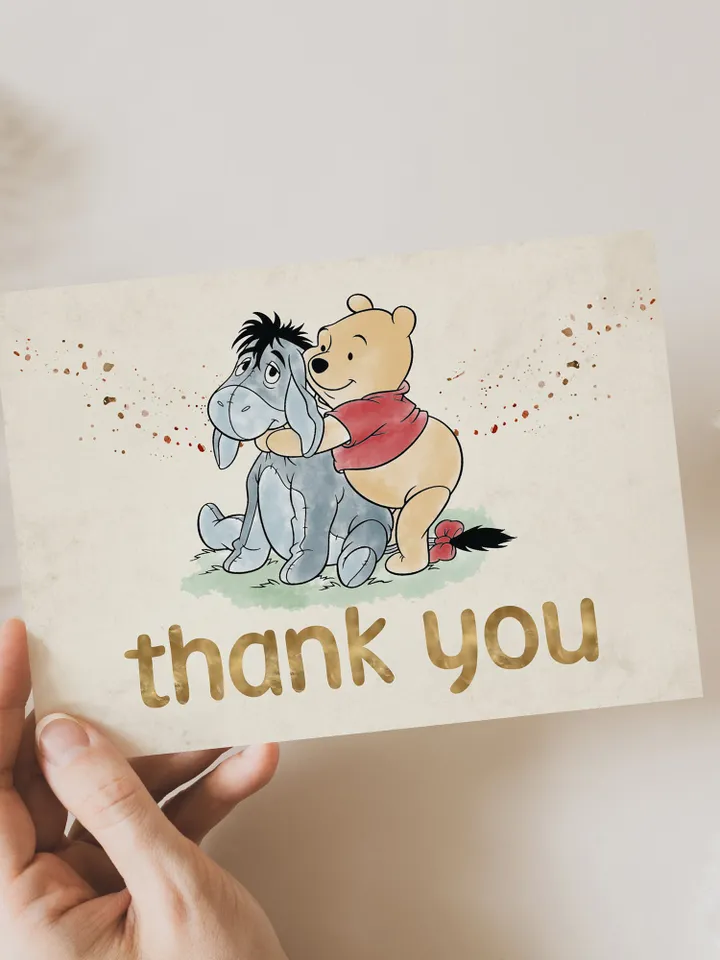 Editable Thank you card Winnie the Pooh; Winnie the Pooh 1st Birthday; Printable thank you cards; Winnie the PoohPooh Party Decoration WPg13
