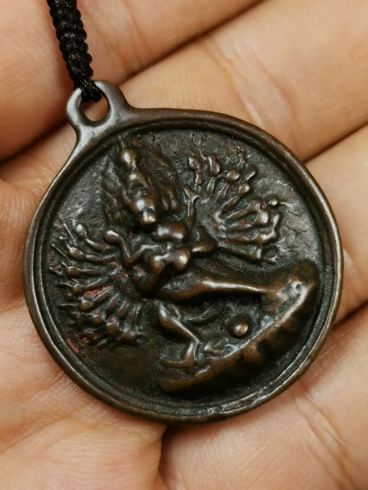 Gandhanra Antique Tibetan Thokcha Amulet,Chakrasamvara with Vajravarahi Badge, Buddhist Protector Deity Pendant,1.3"