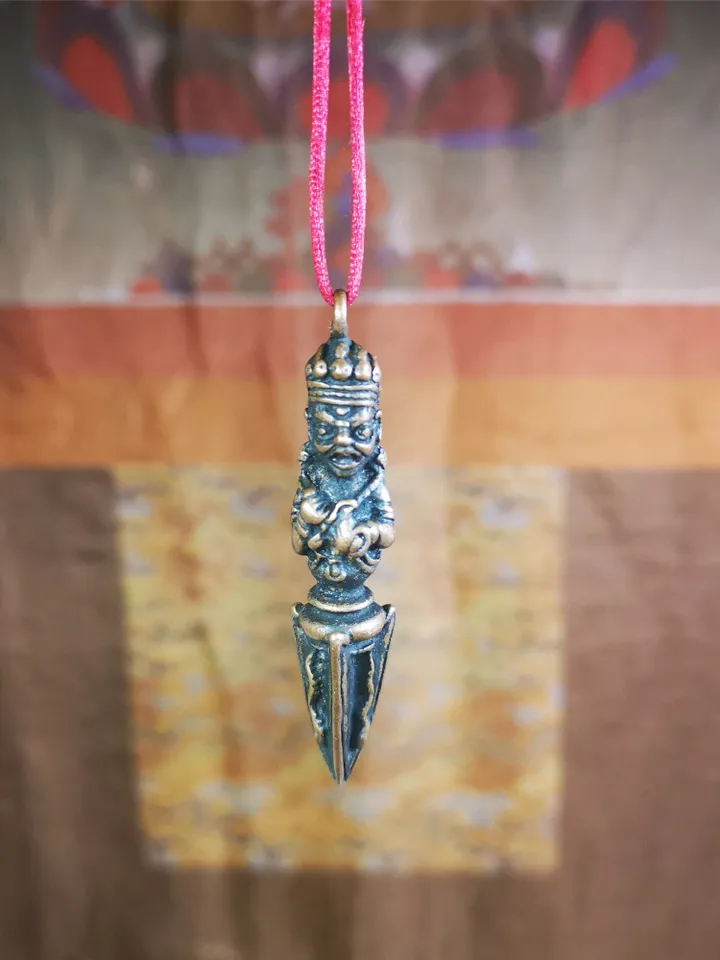 Gandhanra Antique Tibetan Amulet ,Vajrapani Phurba,Kila(Dorje Phurba) , Trantic Buddhism Ritual Implement Pendant,Made of Copper,2.36"