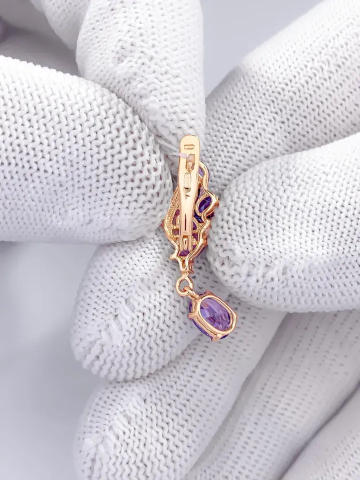 Earrings jewelry Silver gold plated 925 assay value with tanzanite