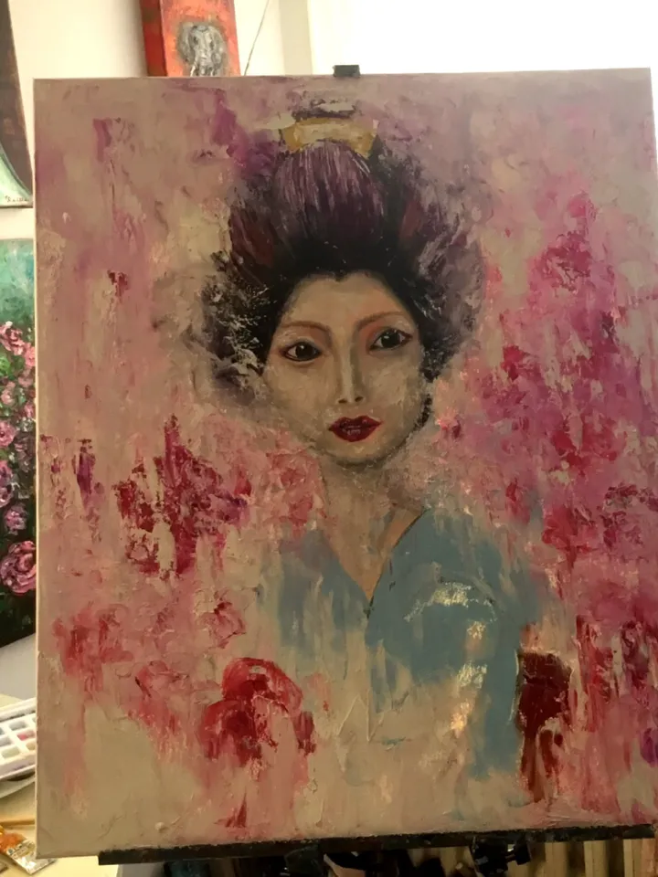Japanese girl,original oil painting on stretched canvas,geisha painting,Japanese wall art,home decoration.