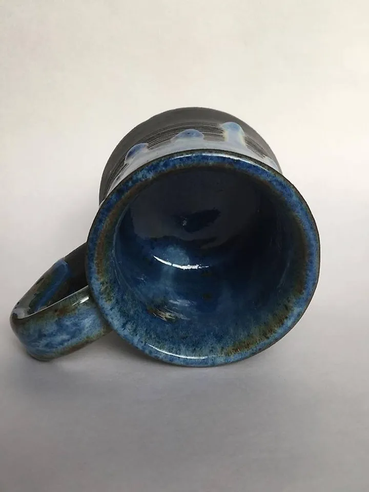 Thor Hammer Mjolnir black and blue dripping stoneware mug