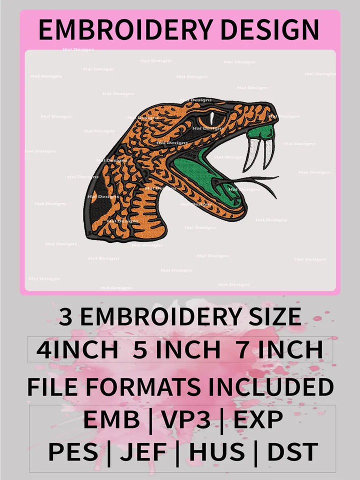 NCAA Florida A&M Rattlers Embroidery File, 3 Sizes, 6 Formats, NCAA Machine Embroidery Design, NCAA Logo, NCAA Teams