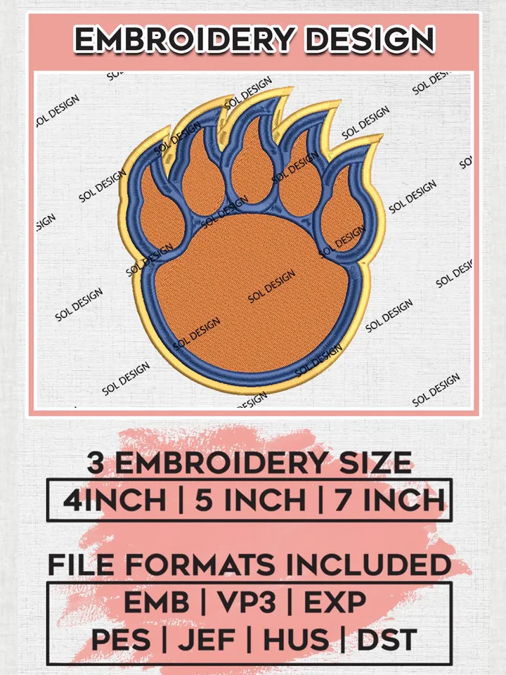 Morgan State Bears Paw Machine Embroidery Design, NCAA Morgan State Bears Embroidery Design Design files, NCAA Embroidery Designs, NCAA Machine Embroidery Designs, Digital Download