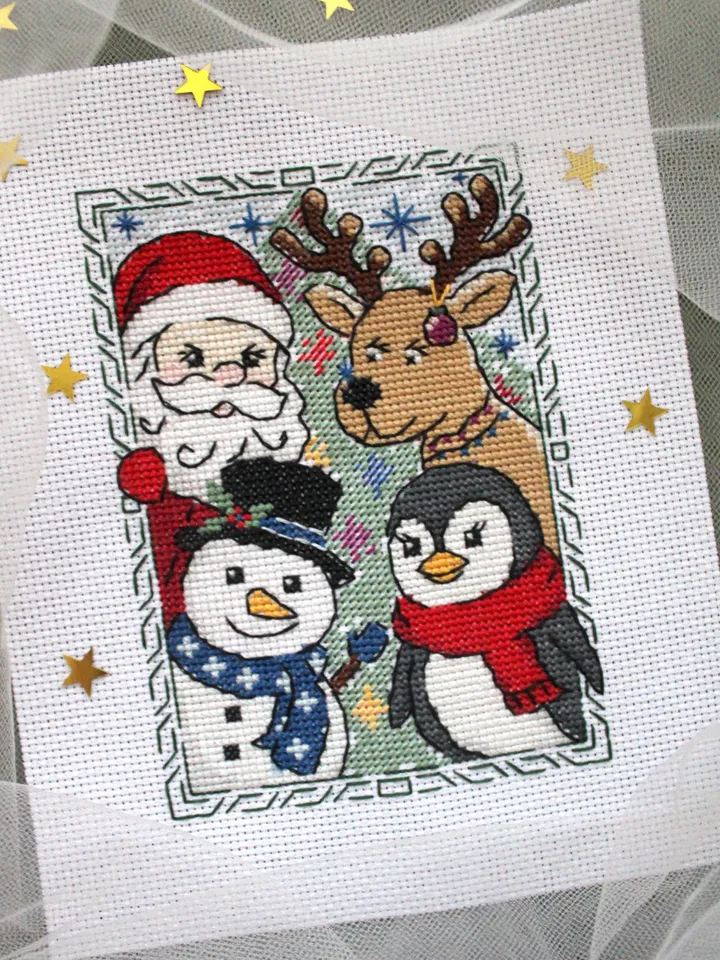 Cross stitch pattern Santa and Friends, Christmas cross stitch chart PDF.