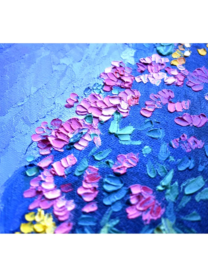 Smoky Mountains painting Sunset original art Blue Mountains artwork Flower Meadow wall art by Natalia Plotnikova