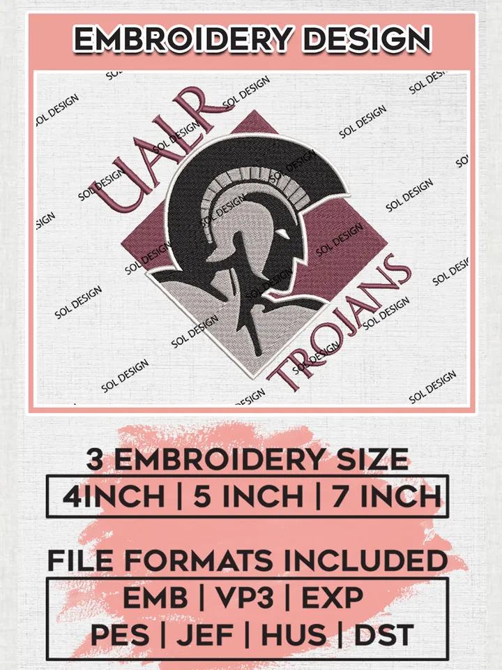UALR Trojans Team Logo Embroidery Design Files, NCAA Little Rock Trojans Machine Embroidery, NCAA Teams, 3 sizes, NCAA Machine embroidery designs, Digital Download
