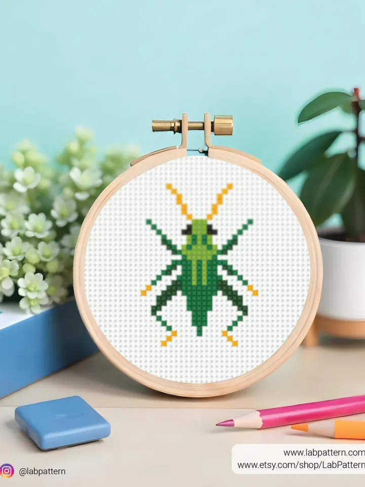 Bundle mini Insects 5 Cross stitch patterns, contemporary, Bug Beetle, Tiny Small, beginner, modern chart, gift DIY, embroidery, instant PDF