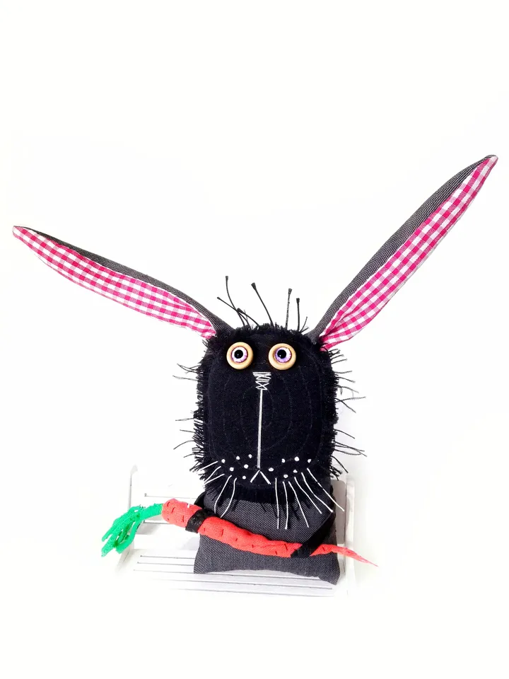 Handcrafted Quirky and Unique Fabric Art Bunnies: One-of-a-Kind Fun Delightful Interior Decor Toys with a Spooky Twist. FREE SHIPPING!
