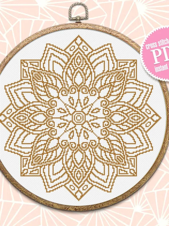 Mandala cross stitch pattern download PDF Monochrome cross stitch Mandala digital Floral ornament cross stitch Geometric pattern PDF #M23