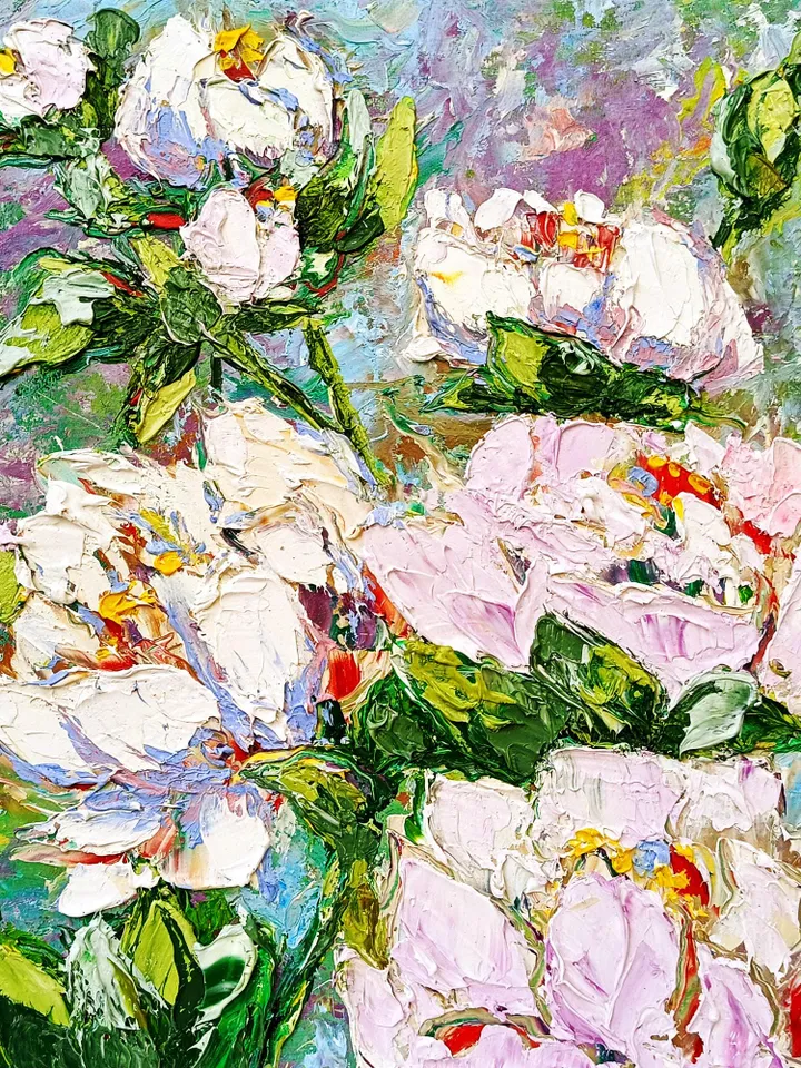 Peonies Oil Painting Flowers Art Impasto Floral Original Artwork Still Life 10x10 Wall Art Gifts by ArtProkopaloSv